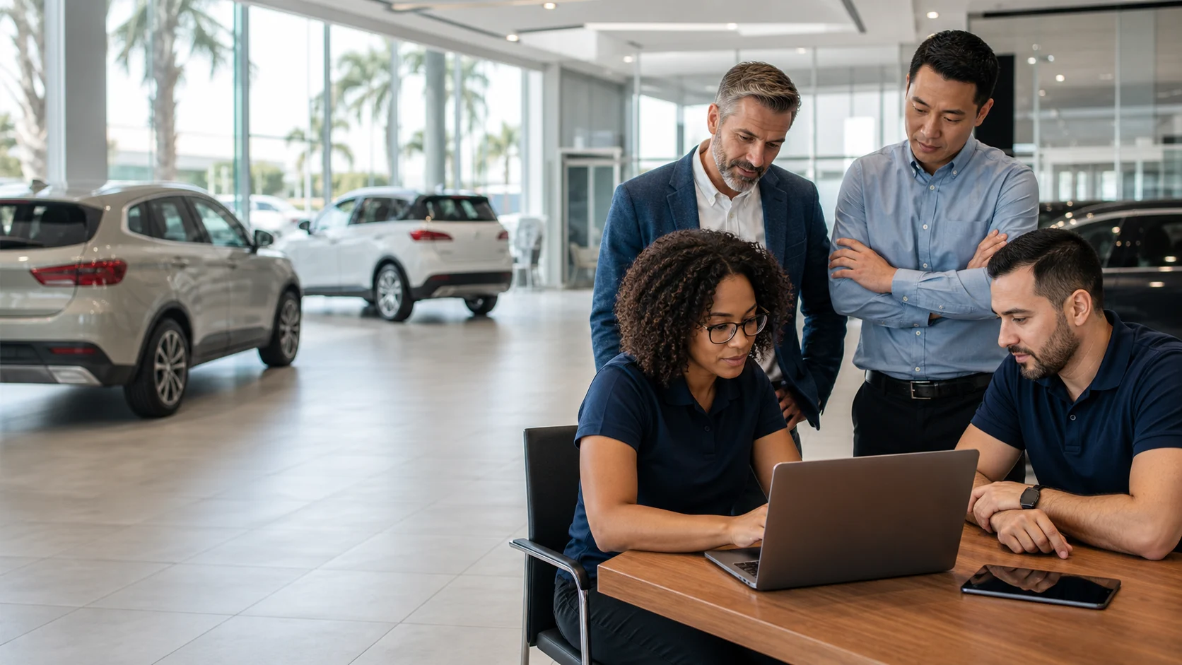 Dealership and technology teams coordinating an acquisition transition